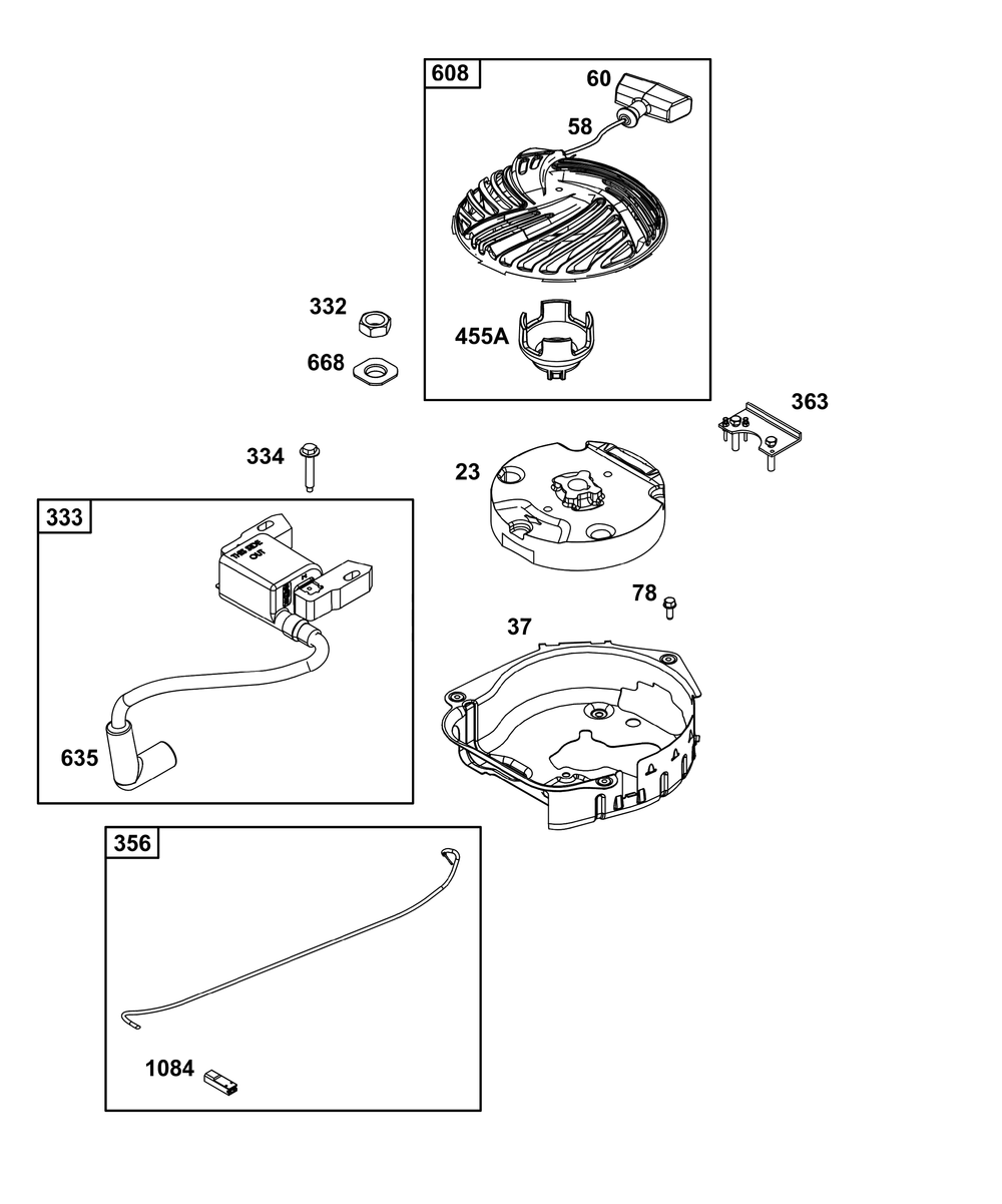 Flywheel, Ignition, And Starter Group Diagram and Parts List for 09P702-0259-F1 020000 - 09Z999 Briggs and Stratton Engine